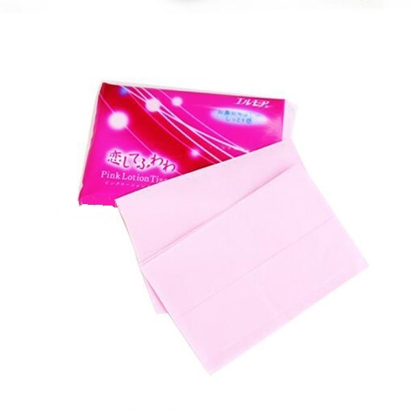 Бумажные розовые двухслойные платочки "ELLEMOI" "Pink Lotion Tissues" с коэнзимом Q10, Kami Shodji, 4 пачки по 12шт, Япония