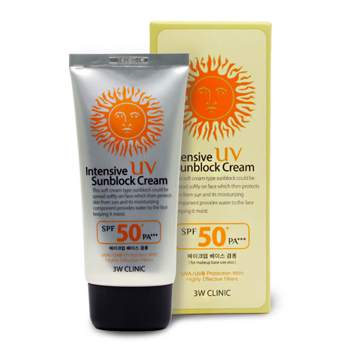 Солнцезащитный крем для лица , 50 UF , "Intensive UV Sunblock Cream", 3W Clinic, 70 мл, Корея