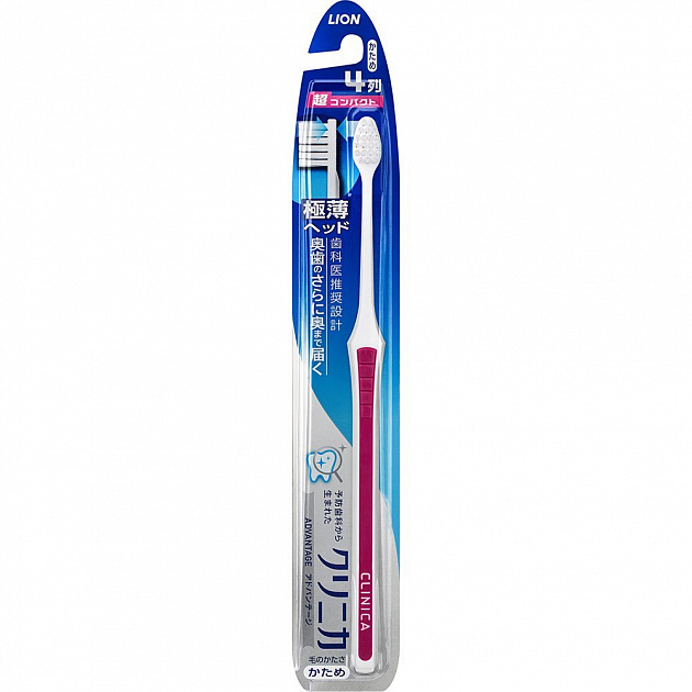 Зубная щетка ультракомпактная с плоским срезом "CLA" с тонкой ручкой (средняя)LION, 1 шт, Япония