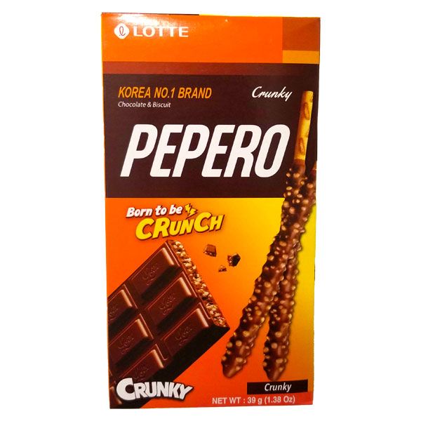 Соломка в шоколадной глазури с хрустящими хлопьями , "Pepero Crunky",  LOTTE, 39 гр, Корея