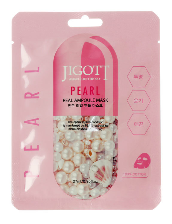 Маска тканевая ампульная с эссенцией жемчуга, Jigott Pearl Real Ampoule 27мл, Корея