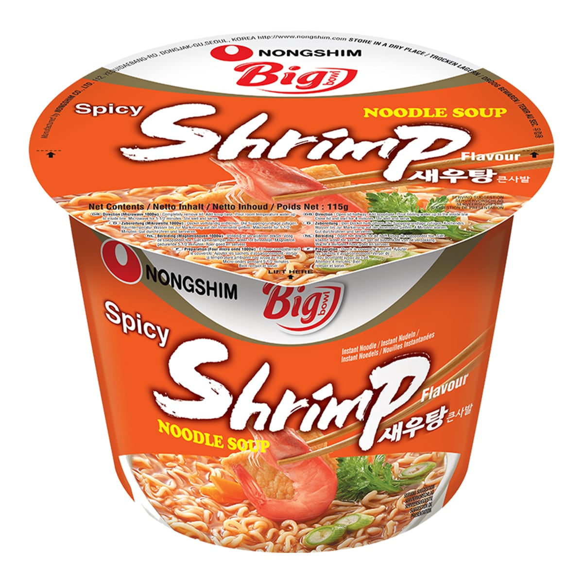 Лапша Nongshim "Big Bowl Noodle Shrimp Flavour" острая со вкусом креветок (банка) 115г Ю.Корея, Корея