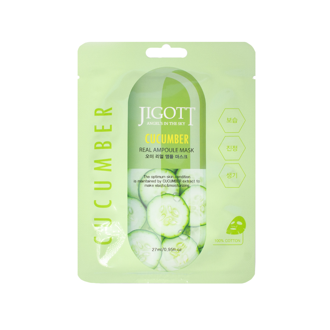 Маска для лица тканевая ампульная с экстрактом огурца Cucumber Real Ampoule Mask 27 мл  "Jigott", Корея