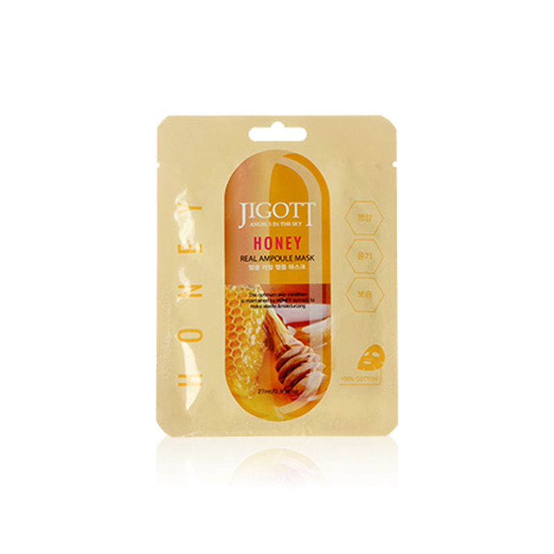 Маска для лица тканевая ампульная с прополисом и медом  Honey Real Ampoule Mask 27 мл "Jigott", Корея