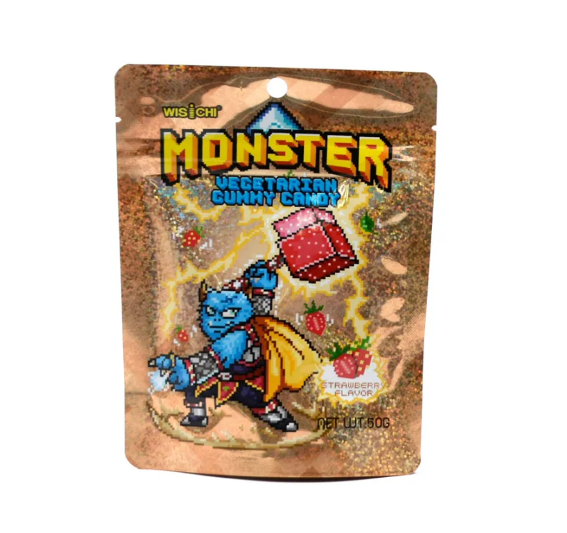 Жевательные конфеты кубики Monster "Strawberry" со вкусом клубники WISCHI КНР 50г., Китай