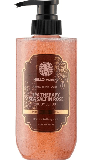 Гель-скраб для душа СПА Терапия с морской солью и экстрактом розы 500мл. HELLO, Morning, Ю.Корея