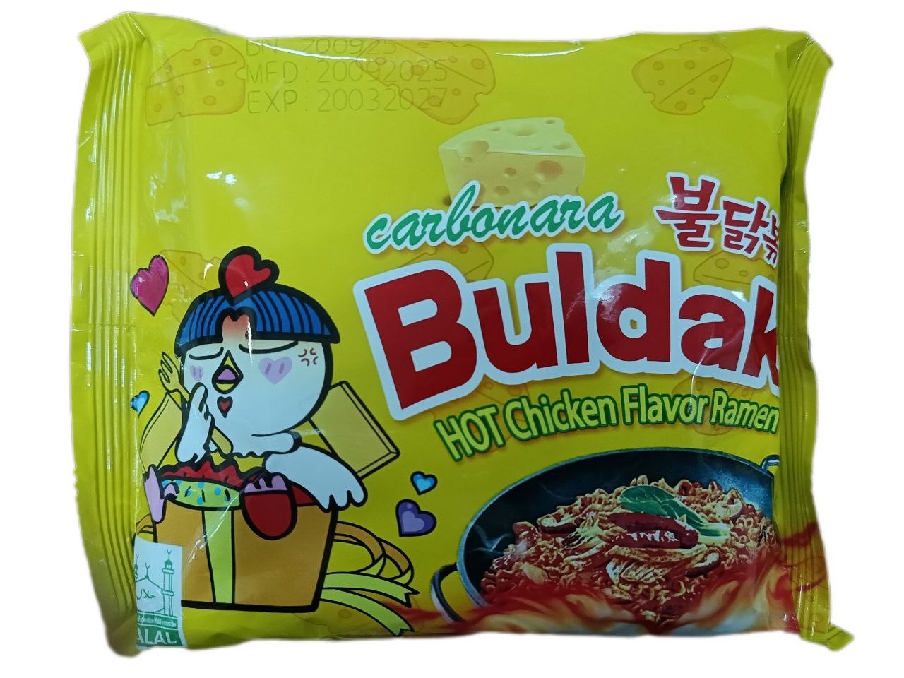 Лапша BULDAK со вкусом жгучей курицы-карбонары "Hot Chicken Flavor Ramen Cheese" 140г., Bingoone, Китай