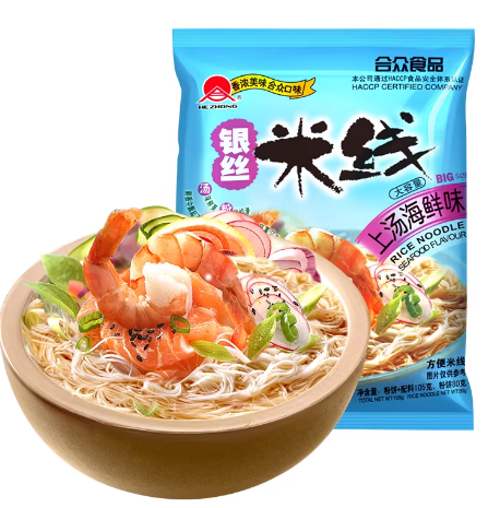 Лапша рисовая Hezhong со вкусом морепродуктов 105г. пакет, КНР