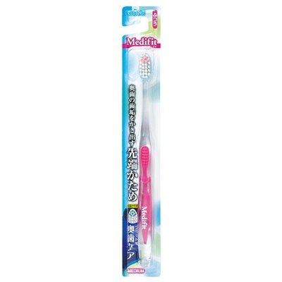 Зубная щетка компактная 4-х рядная  с плоским срезом щетинок и прорезин прозрачной ручкой, 1 шт, Япония