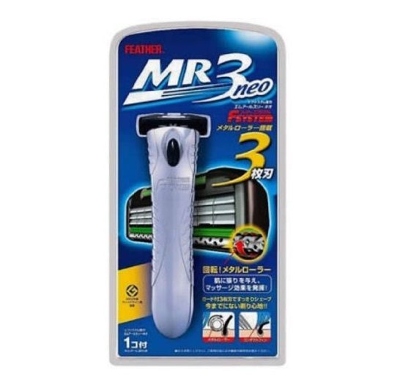 Станок мужской бритвенный с тройным лезвием, с хромированной ручка F-System "MR3 Neo", Feather, 1 шт, Япония