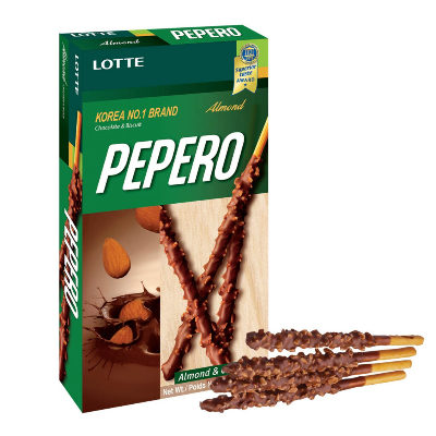 Cоломка в шоколаде с орехами  "Pepero Almond" Lotte, 50 гр, Корея