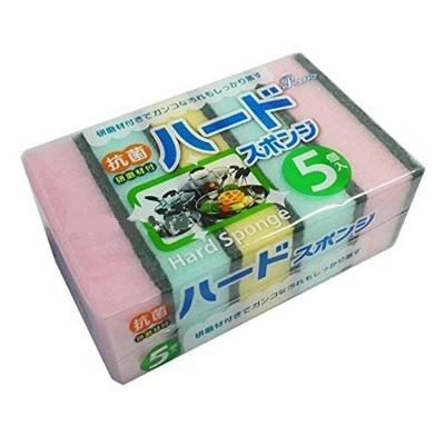 Губка для мытья посуды с абразивным слоем (жёсткая) 5 штук., "AJWA", Япония