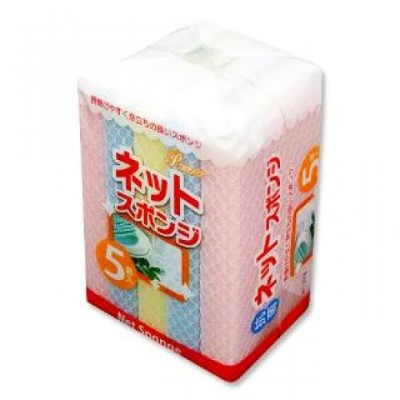 Губка для мытья посуды с покрытием-сеточкой 5 штук.,"AJWA", Япония