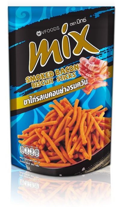 Палочки хрустящие MIX со вкусом копченого бекона, MIX Smoked Bacon Biscuit Sticks, 60 гр, Таиланд