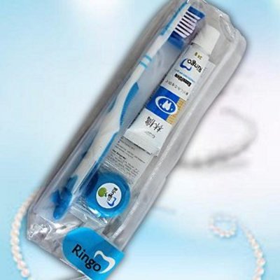 Дорожный набор-косметичка Зубная паста "Sensitive", 24g + Зубная щетка с жесткой щетиной + зубная нить с ароматом Яблока, 5 метров Ringo GOTAIYO, Япония