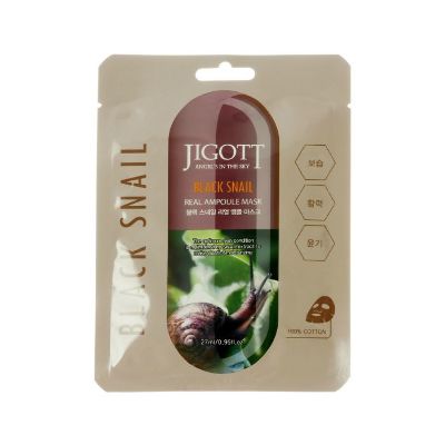 Маска тканевая для лица с экстрактом слизи черной улитки, Jigott Black Snail Real 27мл, Корея