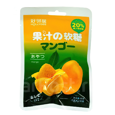 Мармелад в сахаре с 20% содержанием сока "HOLLYGEE" со вкусом манго 30г., Китай