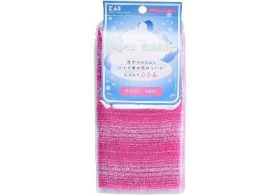 Мочалка для тела (с объёмным плетением жёсткая), 30 см х 100 см, Ярко-розовый KAI, Япония