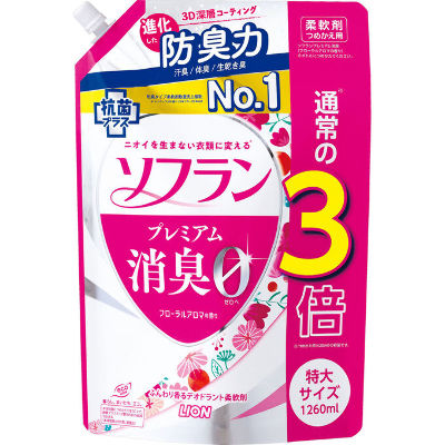 Кондиционер для белья "SOFLAN" (с длительной 3D-защитой от неприятного запаха ) "Premium Deodorizer Zero-Ø" - натуральный аромат роз) 1260 мл МУ Япония