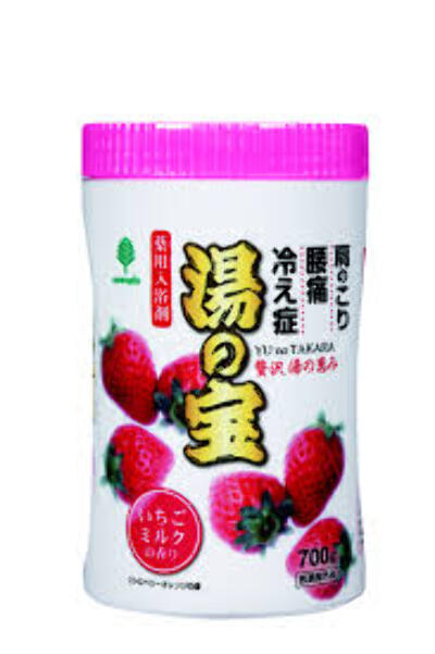 Соль для ванны "Kiyou" "Yu no Takara"  с ароматом "молочная клубника" банка 700г