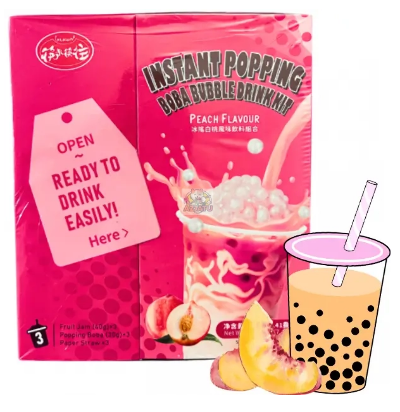 Напиток Bubble tea со вкусом персика "Popping Boba Bubble Kit Peach"  KLKW 3*70г., 210г. КНР, Китай