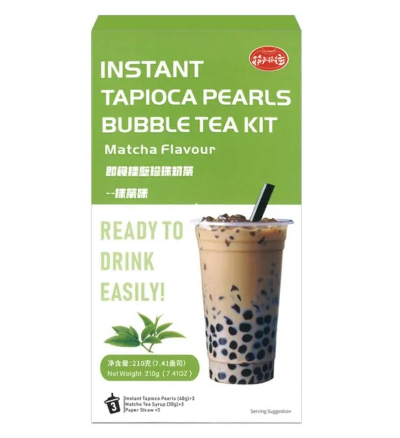 Напиток Bubble Tea молочнный со вкусом матча "Tapioca Pearls Matcha" KLKW 3*70г. 210г. КНР, Китай