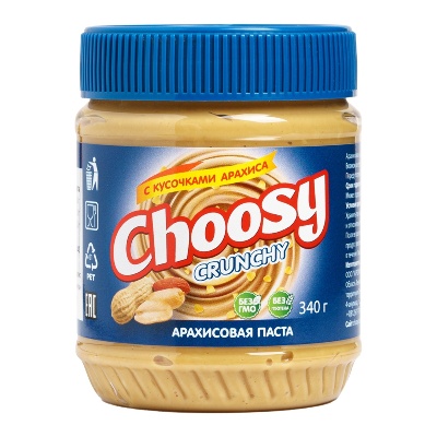 Арахисовая паста Сrunch, с хрустящими кусочками арахиса, CHOOSY 340г.