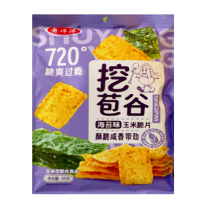 Чипсы кукурузные со вкусом морских водорослей, Shuyangyang 65г., КНР, Китай