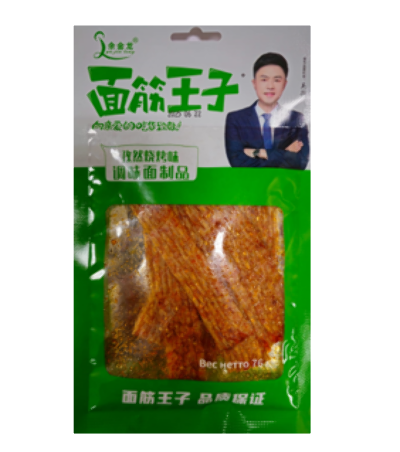 Cнек Yujinlong соевый "Острые мучные полоски со вкусом барбекю" (зелен.) 76г.