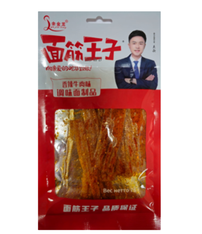 Cнек Yujinlong соевый "Острые мучные полоски со вкусом пряной говядины" (красн.) 76г.