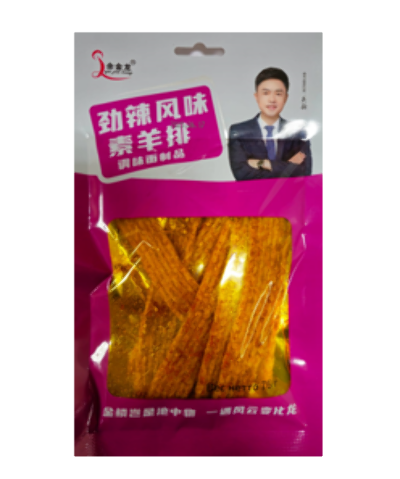Cнек Yujinlong соевый "Острый мучные полоски со вкусом бараньих ребрышек" (розов.) 76г.