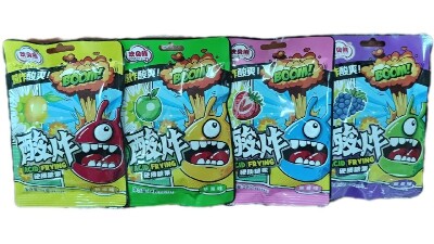 Леденцы кислые BOOM! "ACID FRYING" Вкусы: виноград, лимон, яблоко, клубника 24г. КНР